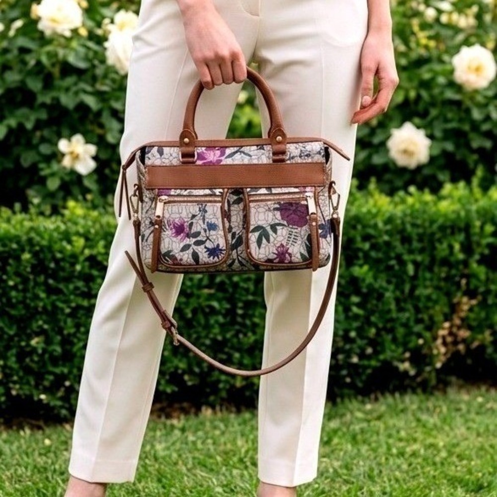 Cute Summer Floral Satchel Handbag Brown Faux Leather Crossbody Bag TT241128-FLC